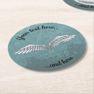 Blue-Grey Wings Round Paper Coaster