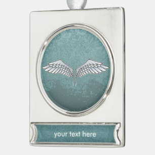 Blue-grey wings silver plated banner ornament