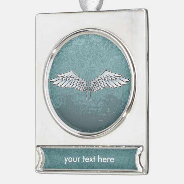 Blue-grey wings silver plated banner ornament (Left)