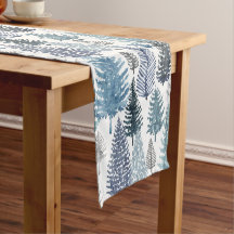 Blue Grey Winter Pine Trees Holiday Table Runner