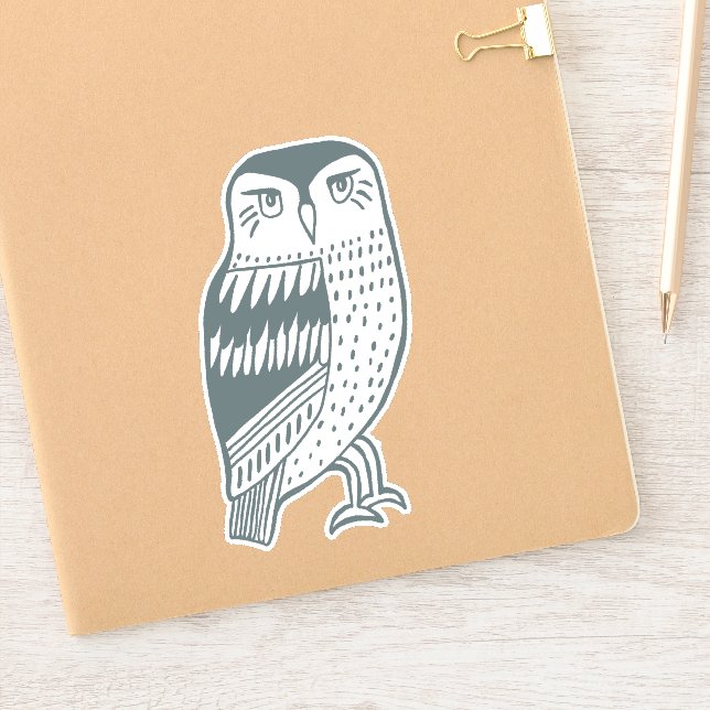 Blue Grey Wise Owl Line Drawing Art (Notebook)