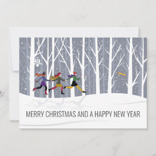 Blue Grey Wood Forest Winter Snowfall Christmas Ho Holiday Card