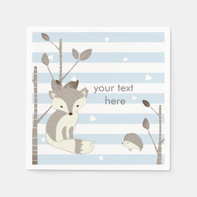 Blue Grey Woodland Fox Paper Napkins (Front)