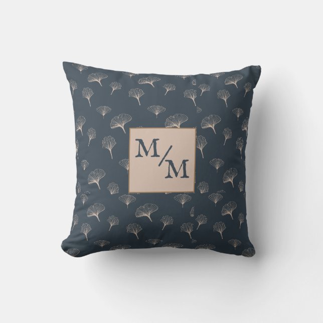 Blue Grey Wrought Iron Gingko Cushion (Front)