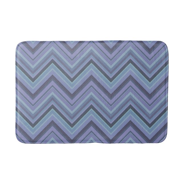 Blue-grey zigzag stripes bath mat (Front)