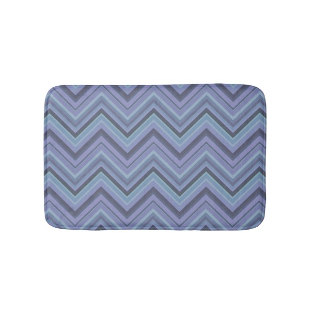 Blue-grey zigzag stripes bath mat (Front)