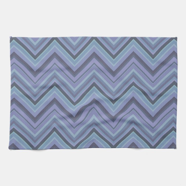 Blue-grey zigzag stripes tea towel (Horizontal)