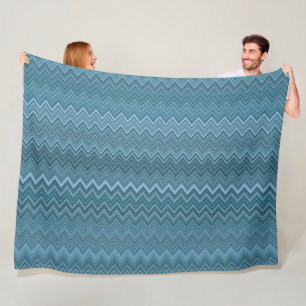Blue Grey Zigzag Wavy Pattern Fleece Blanket