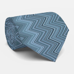 Blue Grey Zigzag Wavy Pattern Tie