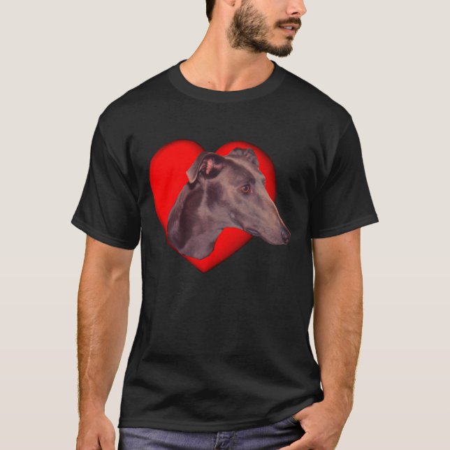 Blue Greyhound Face Red Heart Dog   T-Shirt (Front)