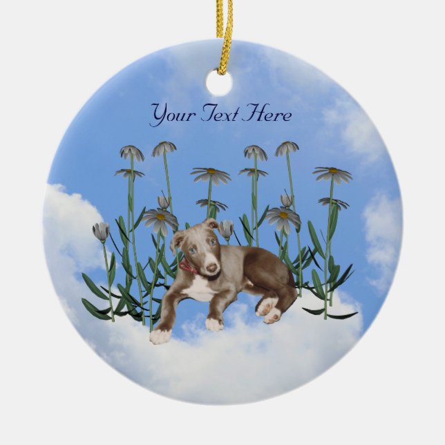 Blue Greyhound Puppy Flowers Dog Ornament (Front)