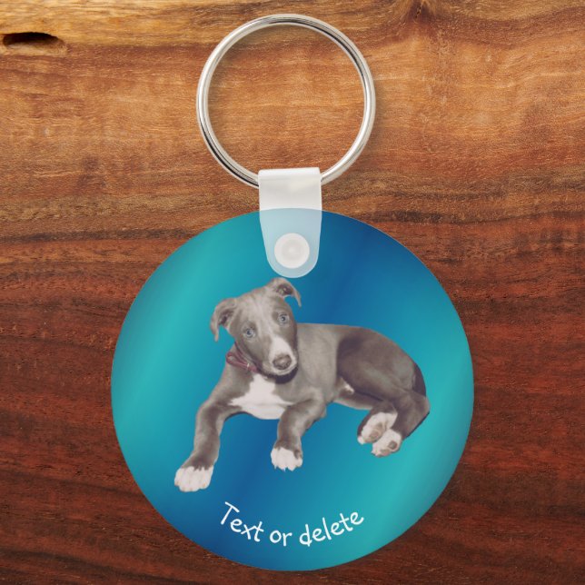 Blue Greyhound Puppy Personalised Key Ring (Front)