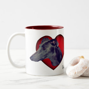 Blue Greyhound Red Heart Personalised Two-Tone Coffee Mug