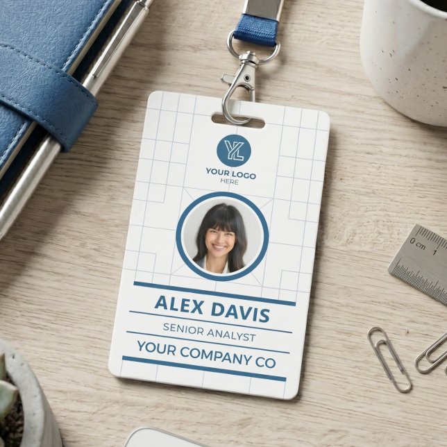 Blue Grid Blueprint Professional Employee ID Badge (Creator Uploaded)