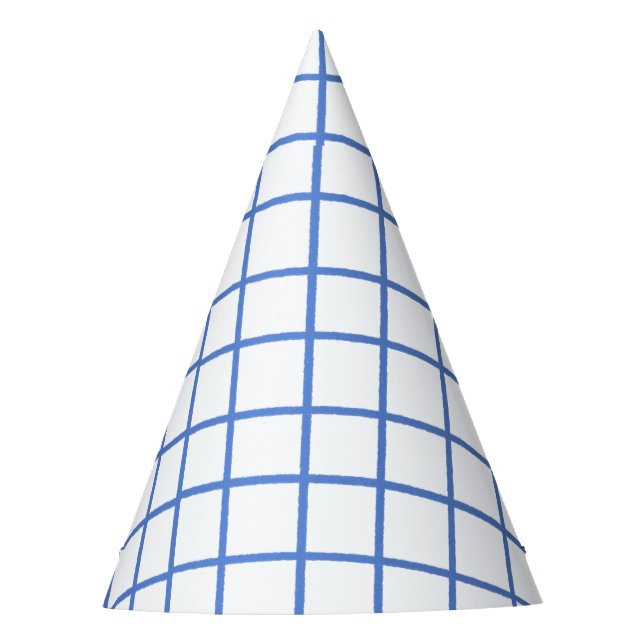 Blue grid square cute birthday party hat (Front)
