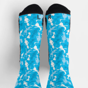 Blue Grinch Ice Skating Pattern Socks