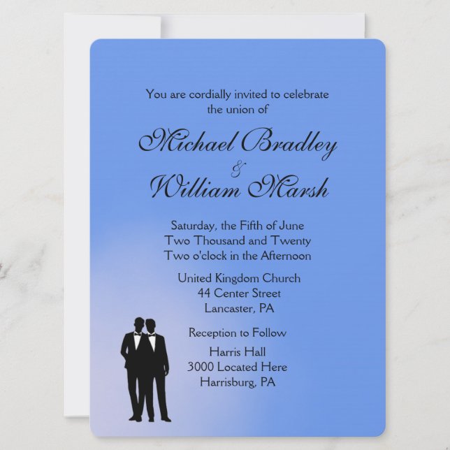 Blue Groom and Groom Gay Wedding Invitation (Front)