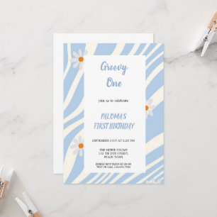 BLUE GROOVY BIRTHDAY PARTY INVITATION