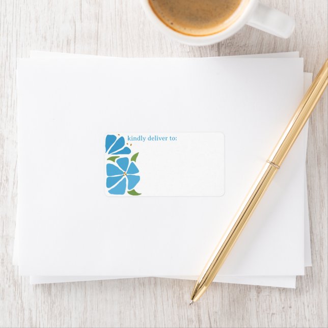Blue Groovy Flower Pattern Address Label (Insitu)