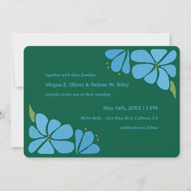 Blue Groovy Flower Pattern Wedding Invitation (Front)