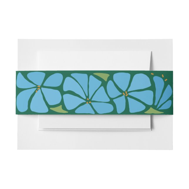 Blue Groovy Flower Pattern Wedding Invitation Belly Band (Front Example)