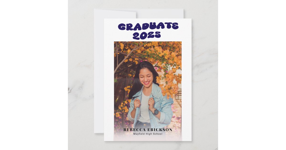 Blue Groovy Font Photo Graduation Party Invitation | Zazzle