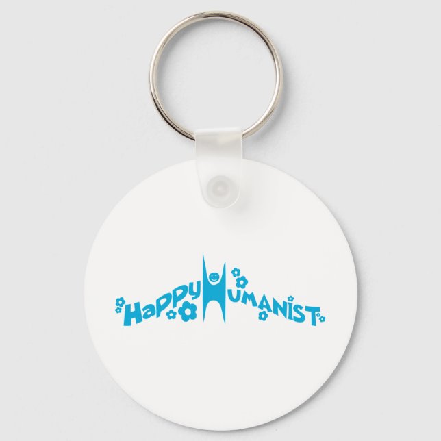 Blue Groovy Happy Humanist Key Ring (Front)