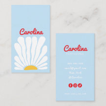 blue Groovy sunflower retro boho business card