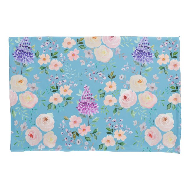 Blue Grotto Watercolor Floral Pillowcase (Front)