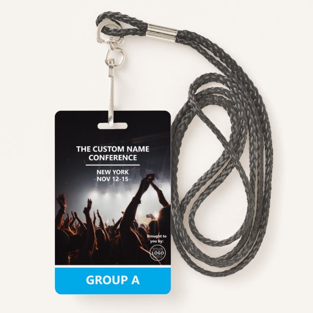 Blue Group Conference QR Code Custom Access Pass ID Badge (Front with Lanyard)