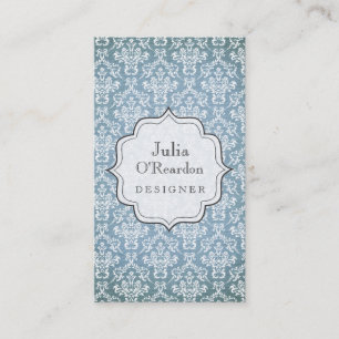 Blue Grunge Antique Damask Designer Business Card