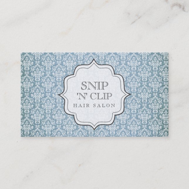 Blue Grunge Antique Damask Hair Stylist Fashion Appointment Card (Front)