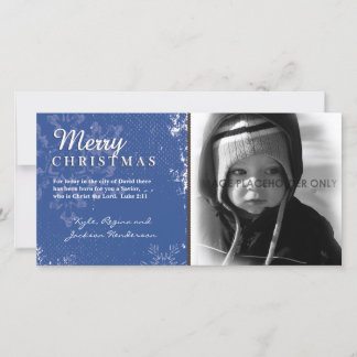 Blue Grunge Christmas Photo Card