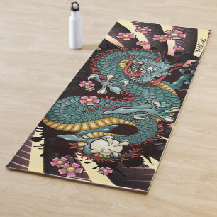 Blue Grunge Dragon Tattoo Blue Dragon Yoga Mat