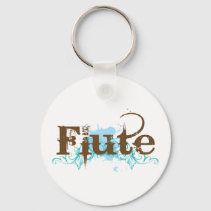Blue Grunge Flute Music Design Key Ring