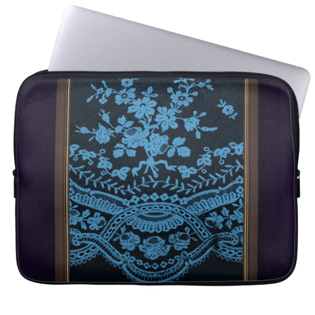 Blue Grunge Lace Laptop Sleeve (Front)