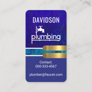 Blue Grunge Plumbing Gold Tabs Business Card