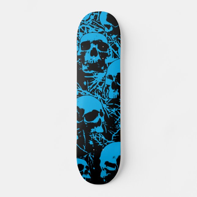 Blue Grunge Skulls Skateboard (Front)