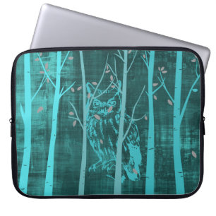 Blue Grunge Woodland Owl Laptop Sleeve