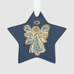 Blue Guardian Angel Art Christmas Pendant Ornament