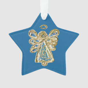 Blue Guardian Angel Art Christmas Star Ornament