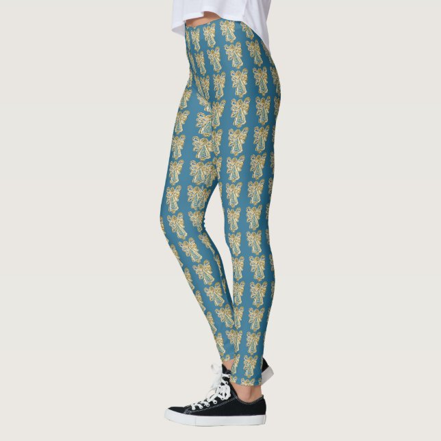 Blue Guardian Angel Art Custom Holiday Leggings (Left)