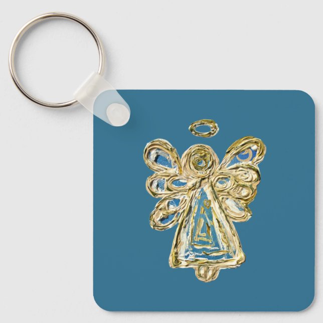 Blue Guardian Angel Art Custom Keychain (Front)