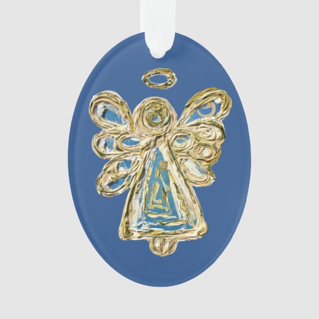 Blue Guardian Angel Art Holiday Pendant Ornament (Front)