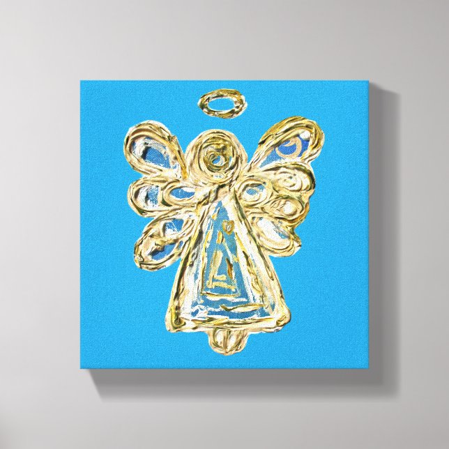 Blue Guardian Angel Art Wrapped Canvas Painting (Front)