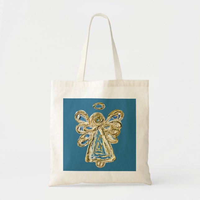 Blue Guardian Angel Custom Art Tote Bags (Front)