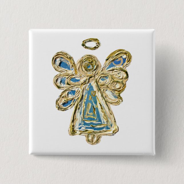 Blue Guardian Angel Custom Holiday Button Pin (Front)
