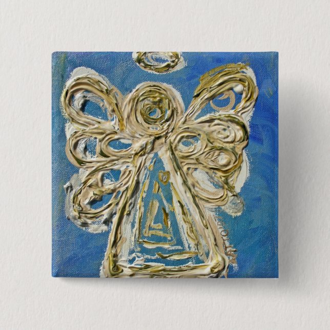 Blue Guardian Angel Custom Holiday Button Pin (Front)