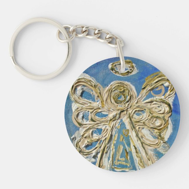 Blue Guardian Angel Custom Keychain (Front)