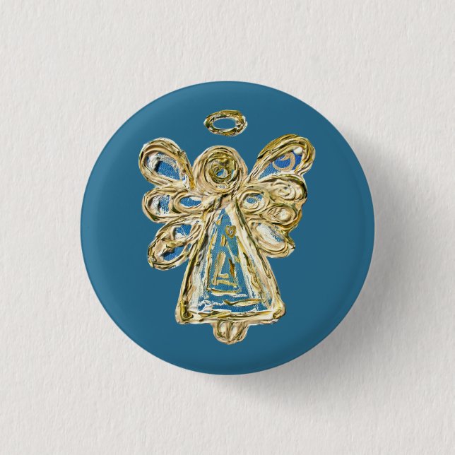 Blue Guardian Holiday Angel Custom Button Pins (Front)